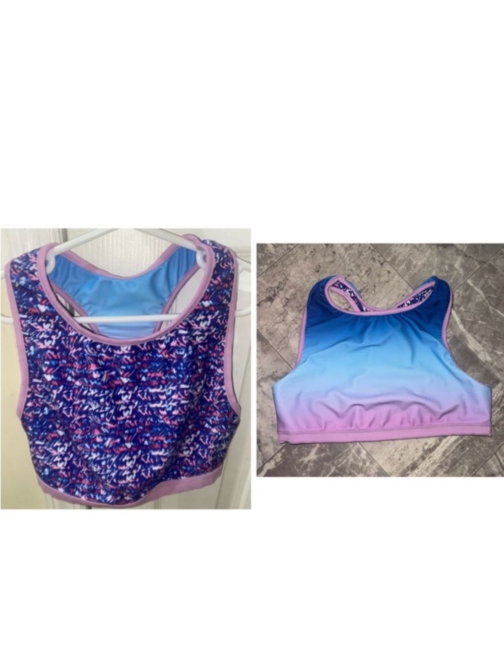 Eddie Bauer Girls Large Reversible Swim Top Blue Pink Athletic